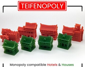 Mini Taverns of Teifenthal & Houses designed for Monopoly | 3D Printed Boardgame Upgrades, Custom Meeple, BGG, Board Game Geek