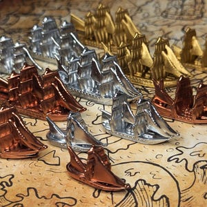Metallic Pirate Borg Treasure Ships Gold, Silver & Copper/Bronze | Merchants Marauders Board Game Tokens | Sailing Ship, Pirates, Privateers