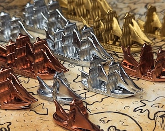 Gold, Silver & Copper/Bronze Treasure Ships | Pirate Borg, Merchants Marauders Board Game Tokens | Sailing Ships, Pirates, Privateers