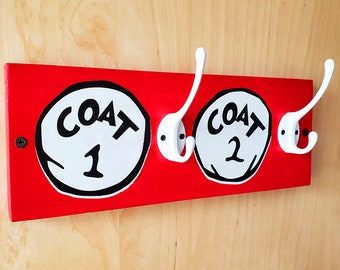 Coat 1 & Coat 2 Dr Suess Style Coat and Bag Hooks | Kids Bedroom Decor, Childrens Room Hooks, Coatrack, Cartoon Fixtures, Home Hook Storage