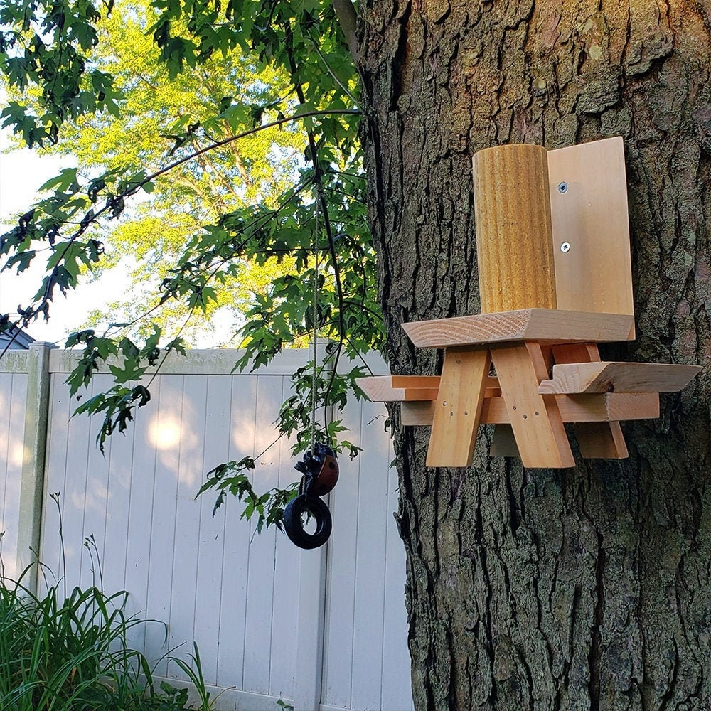 Picnic Table Squirrel Feeder Natural Cedar Squirrels & Chipmunk