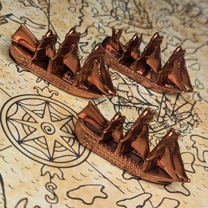 Copper/Bronze Treasure Ships Merchants & Marauders 7pcs Board Game Tokens | Custom Meeple, Sailing Ships, Pirates Privateers, Pirate Borg