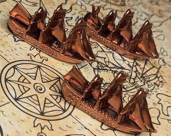 Copper/Bronze Treasure Ships Merchants & Marauders 7pcs Board Game Tokens | Custom Meeple, Sailing Ships, Pirates Privateers, Pirate Borg