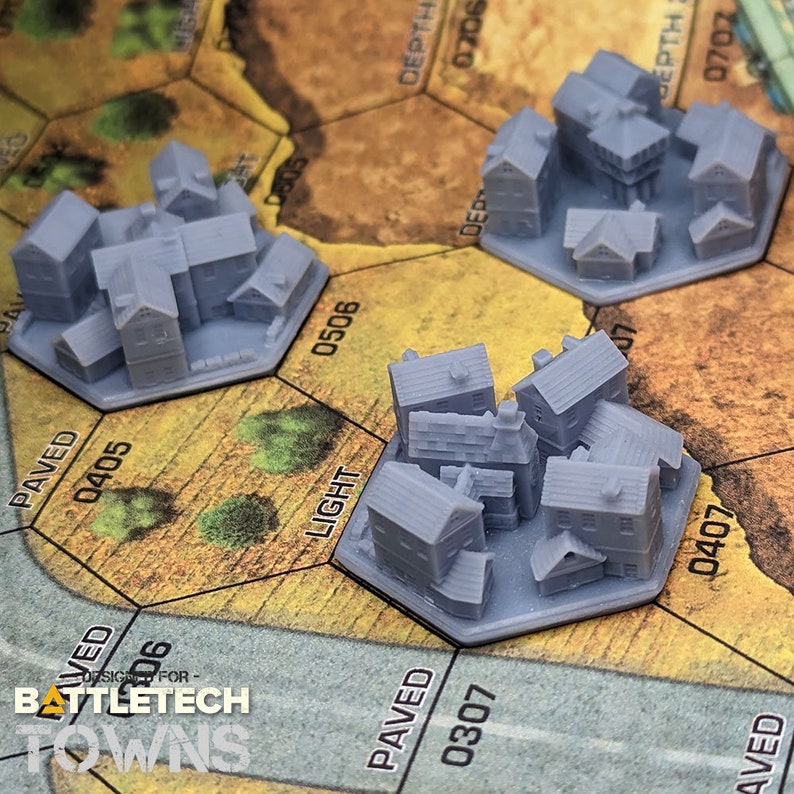 1.25/32mm Towns BattleTech, Urban Mini Hex TTRPG Scenery, Game Terrain, Battlefield RPG Gamer Models, DnD, World Map Markers image 7