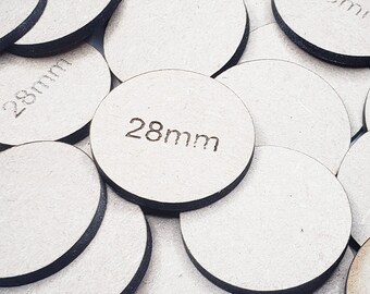 MDF 28mm Round Bases | Circular, Disc, Circle, TTRPG Scenery, Battlefield RPG, Basing, Terrain,