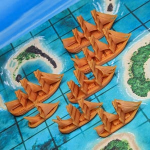 Orange Merchants & Marauders Upgraded Ships Set of 7 Board Game Tokens | Custom Meeple, Sailing Ships, Pirates Privateers, Pirate Borg