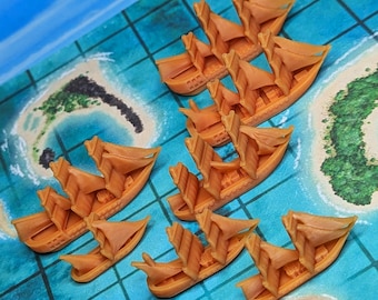 Orange Merchants & Marauders Upgraded Ships Set of 7 Board Game Tokens | Custom Meeple, Sailing Ships, Pirates Privateers, Pirate Borg