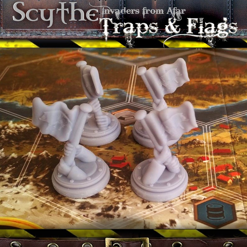 Scythe Invaders from Afar: Traps & Flags Board Game Meeples, Nordic, Crimean, Rusviet, Polania, Saxony, Upgraded Stonemaier Gaming Tokens image 8