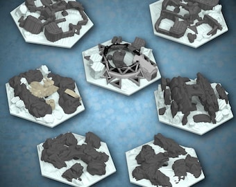 SciFi Wrecks & Rocks Ice Planet, Desert, Martian World | Futuristic TTRPG Scenery, Battlefield RPG Models, Science Fiction