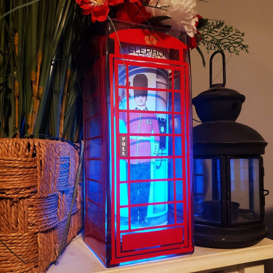 British Telephone Booth Vase Phone Box Flower Pot, Anglophile Planter