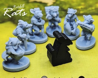 Rats x6 | Everdell Solo Player Unofficial Upgrade |  Board Game 3D Printed Woodland Creatures , Squirrel, Turtle, Hedgehog, Mouse