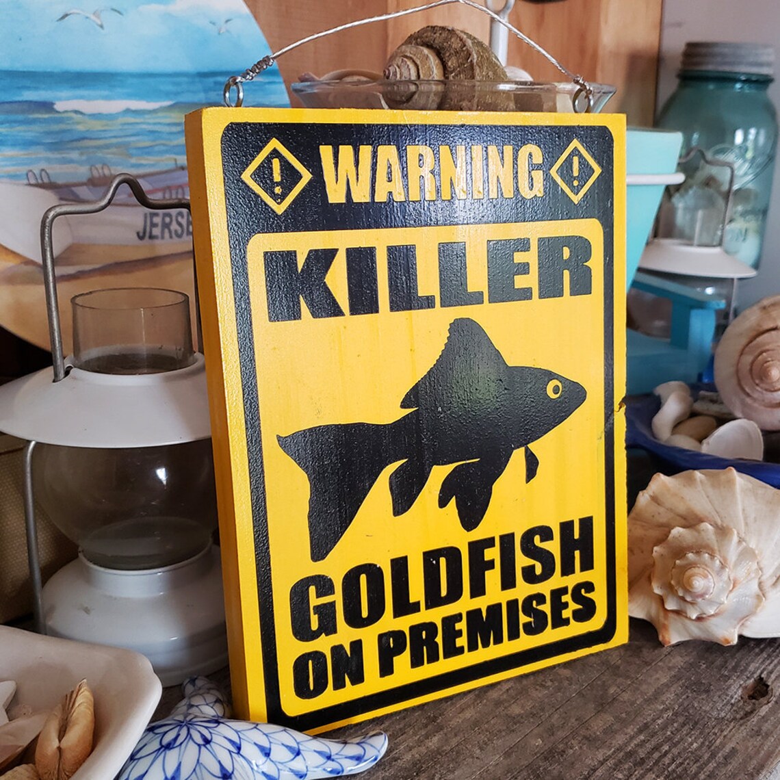 Killer Goldfish Warning Sign Garden Fish Fishpond Gone Etsy
