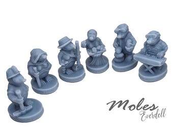 Moles 6pcs | Everdell Spirecrest Unofficial Upgrade | Fox, Mole, Owls, Lizard Critters Board Game Upgrade, Woodland creatures 3D Printed