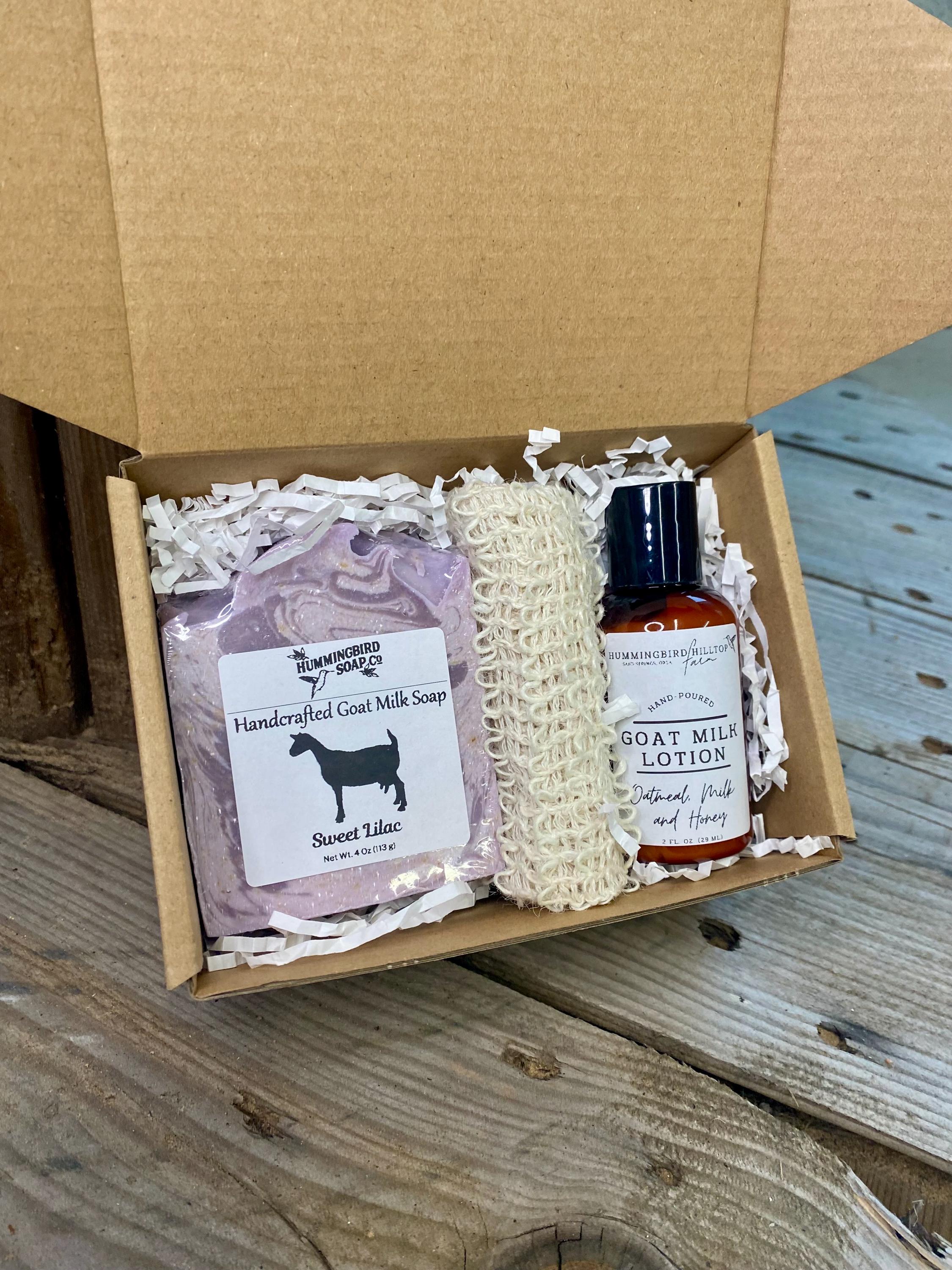 Handmade Goat Milk Soap Gift Set Lotion, Soap, Saver Bag