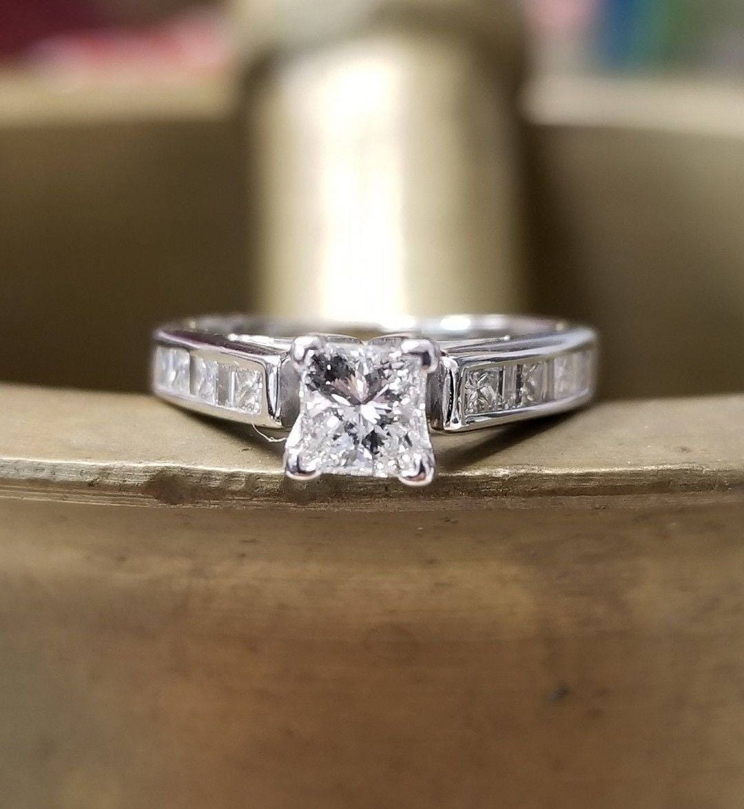 ONE 14K White Gold Princess Cut Diamond Engagement Set Size 5 - Etsy