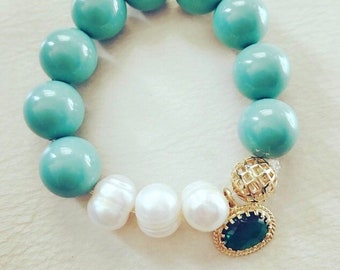 Turquose Swarovski Pearl Bracelet One Of A Kind!