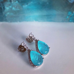 Neon Blue Paraiba Inspired Pear Shaped Earrings