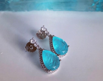 Neon Blue Paraiba Inspired Pear Shaped Earrings