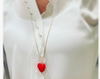 Red Acrylic Heart Long Necklace