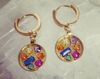 Multicolored Gem Disk Earrings