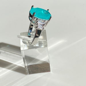 Paraiba Inspired Neon Oval Statement Ring with Side Zirconium Baguettes image 8