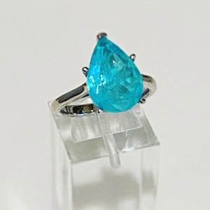 Gorgeous Paraiba Inspired Pear Shape Solitaire Ring, 925 Sterling Silver