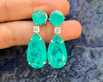 Gorgeous Paraiba Tourmaline Inspired Drop Dangling Earrings