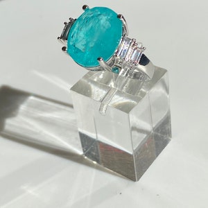 Paraiba Inspired Neon Oval Statement Ring with Side Zirconium Baguettes image 7