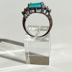 Paraiba Inspired Neon Oval Statement Ring with Side Zirconium Baguettes image 6