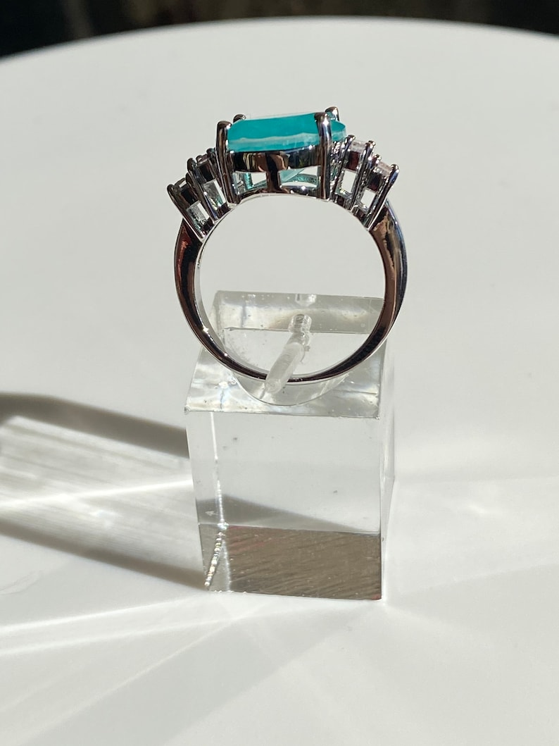 Paraiba Inspired Neon Oval Statement Ring with Side Zirconium Baguettes image 6