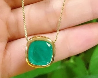 Gorgeous Green Emerald Inspired Square Drop Pendant, Gold plated