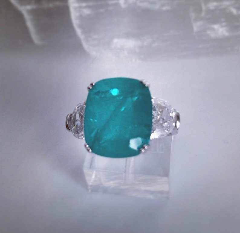 BACK IN STOCK Best Seller Unique Simulated Paraiba Tourmaline Ring, Engagement Ring, Statement Ring image 2