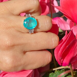 Paraiba Inspired Neon Oval Statement Ring with Side Zirconium Baguettes image 4