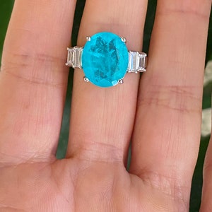 Paraiba Inspired Neon Oval Statement Ring with Side Zirconium Baguettes image 5