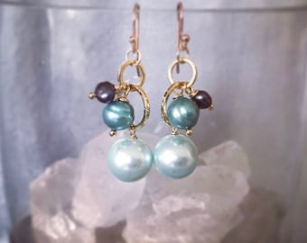 Cascading Pink or Turquoise Pearls Earrings