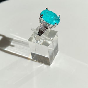 Paraiba Inspired Neon Oval Statement Ring with Side Zirconium Baguettes image 3