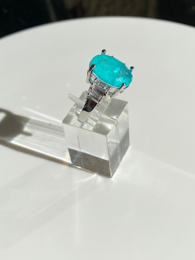 Paraiba Inspired Neon Oval Statement Ring with Side Zirconium Baguettes image 3