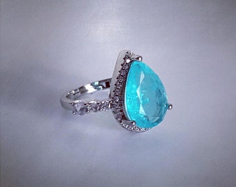 Stunning Neon Blue Pear Shaped Engagement Ring, Wedding, Anniversary Gift