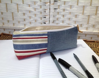 Slim Pencil Case, Recycled Denim and Fabric, Pen / Pencil Holder, Brush  Holder, Craft Pouch, Slim Pencil Case, Zipped Pouch 