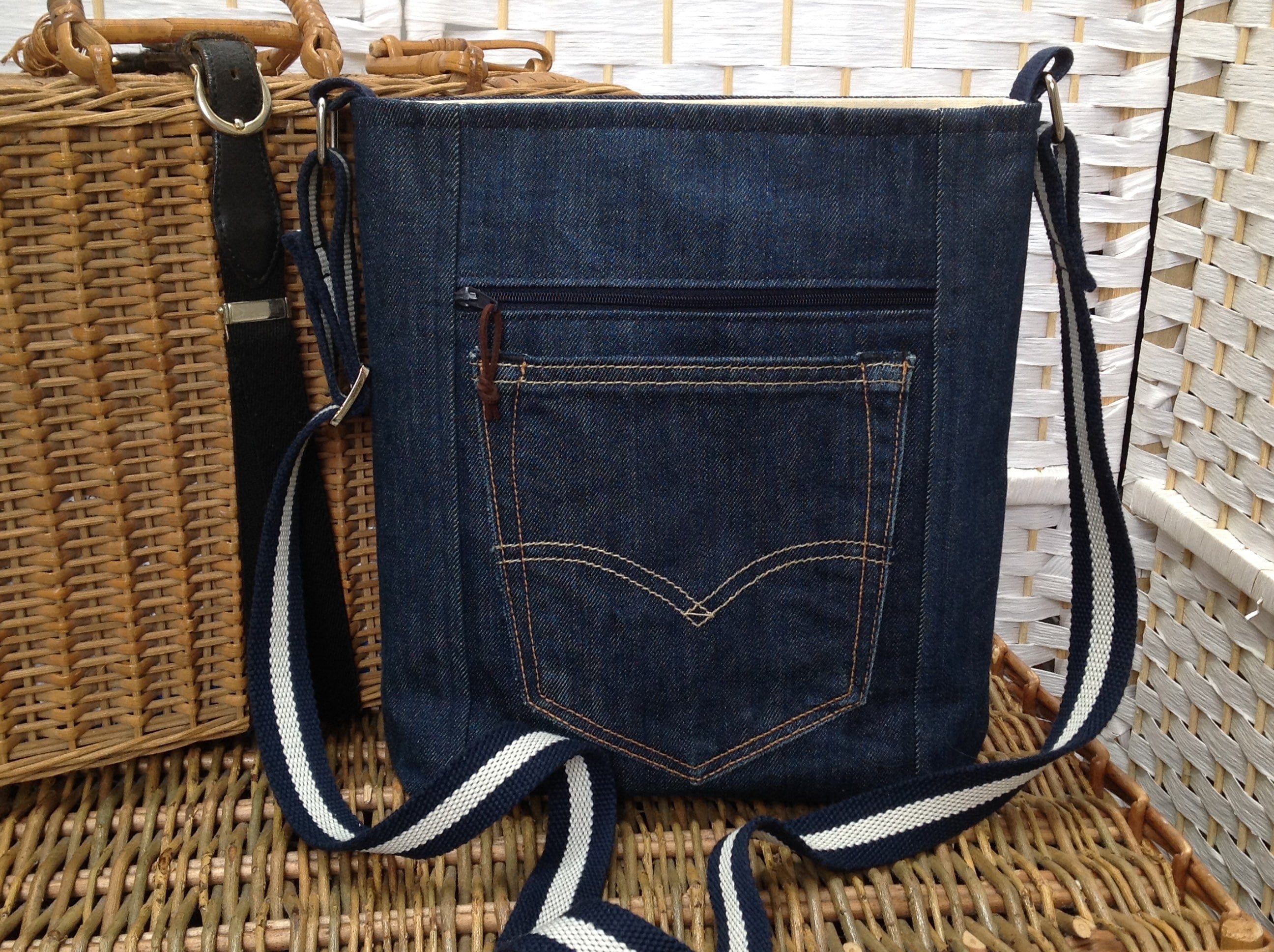 Bolso vaquero reciclado, bolso de jeans cruzado, bolso vaquero de