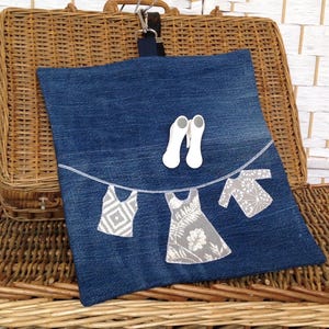 Laundry bag, washing day bag, peg storage,denim peg bag, home storage, recycled jeans, clothespin storage, upcycled jeans, housewarming gift