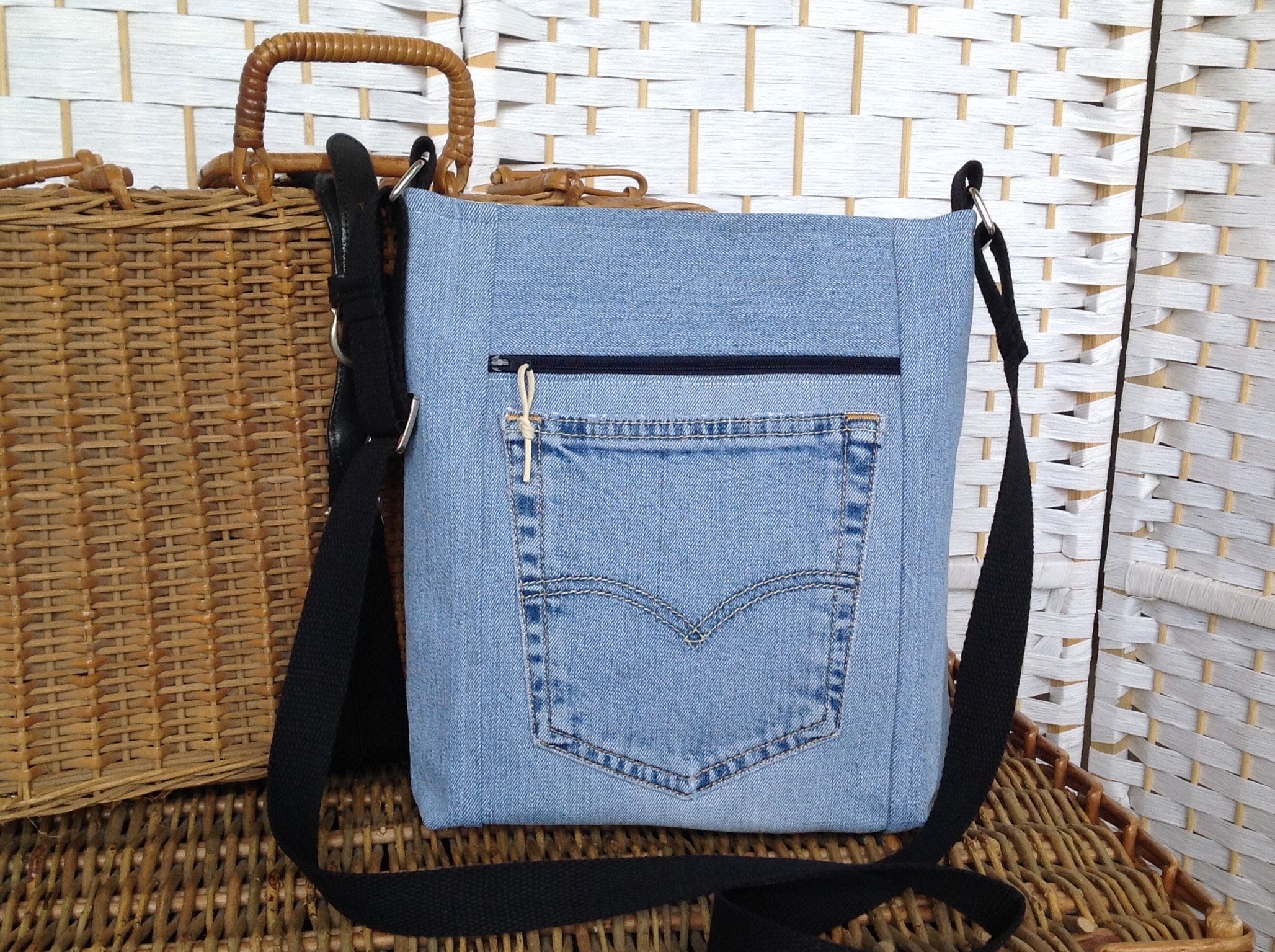 Light Blue Denim Crossbody Bag Recycled Jean Bag Women s Gift Upcycled Jeans Bag Denim Lover Gift Sustainable Bag Adjustable Strap