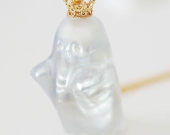 Ghost Skeleton Resin Necklace with Gold Crown – Handmade Halloween Jewelry