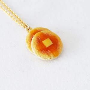 Mini Pancake Necklace Cute Polymer Clay Breakfast Jewelry Kawaii Food Pendant Handmade Sweet Stack Charm Gift for Her Christmas Gift Idea