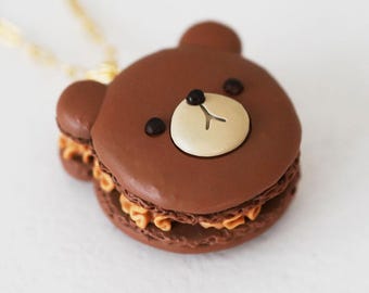 Handmade Chocolate Bear Macaron Necklace – Kawaii Food Jewelry