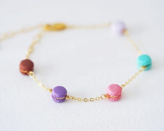 Rainbow Macaron Bracelet: Handmade Kawaii Polymer Clay Dessert Jewelry