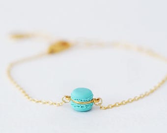 Mint Macaron Bracelet, Polymer Clay Kawaii Dessert Jewelry