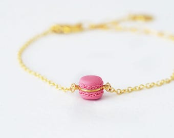 Mini Pink Macaron Bracelet, Kawaii Polymer Clay Dessert Jewelry
