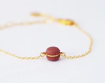 Chocolate Macaron Bracelet: Polymer Clay Dessert Charm, Kawaii Food Jewelry