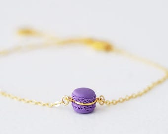 Handmade Mini Purple Macaron Bracelet, Kawaii Polymer Clay Food Jewelry